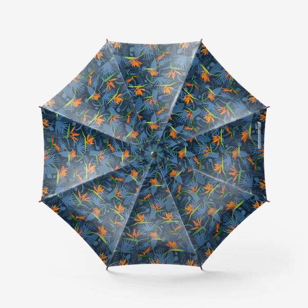 Зонт «Тропические листья и цветок стрилиция»