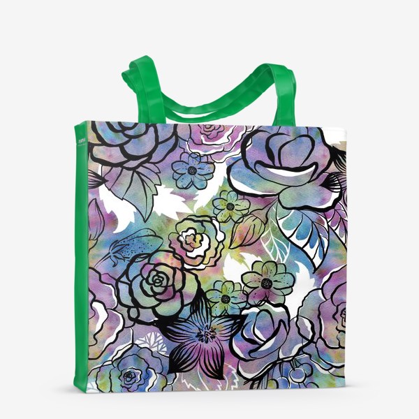 Сумка-шоппер «Цветочный паттерн, яркие цветы с акварельным фоном»