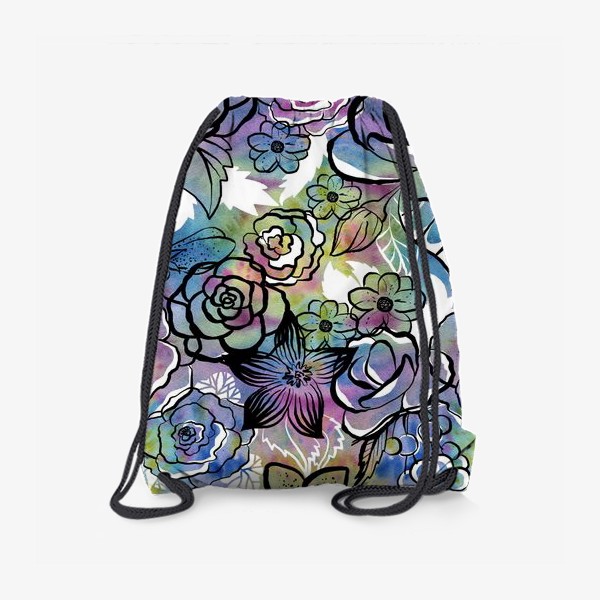 Рюкзак «Цветочный паттерн, яркие цветы с акварельным фоном»