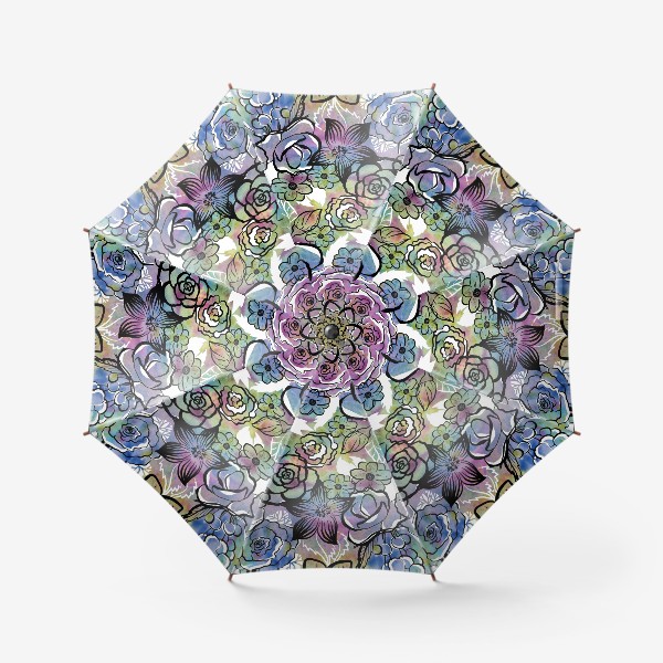 Зонт &laquo;Цветочный паттерн, яркие цветы с акварельным фоном&raquo;