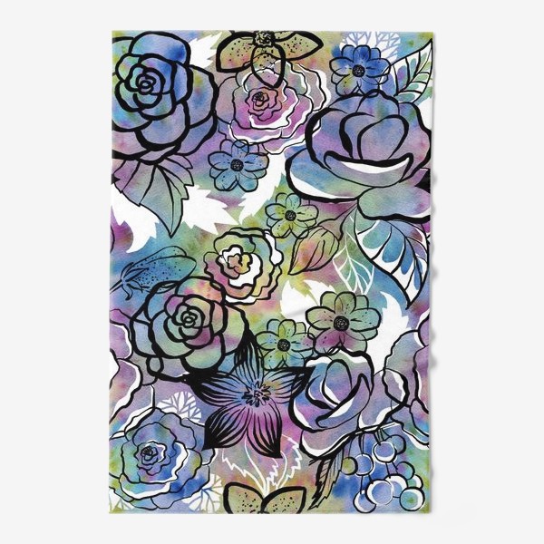 Полотенце «Цветочный паттерн, яркие цветы с акварельным фоном»