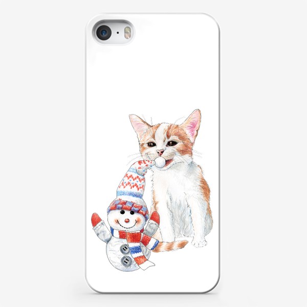 Чехол iPhone «котенок со снеговиком»