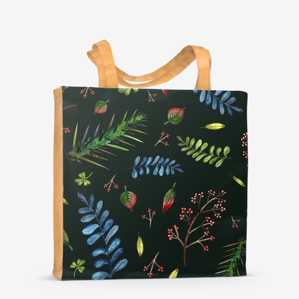 Сумка-шоппер «Листья и ветки на темно-зеленом фоне»