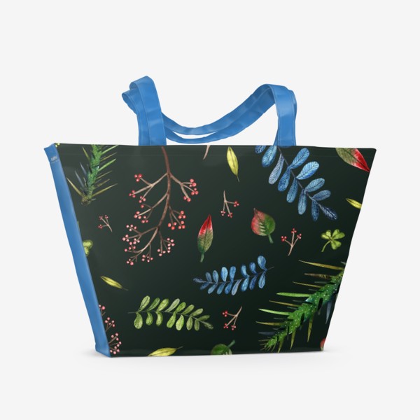 Пляжная сумка «Листья и ветки на темно-зеленом фоне»