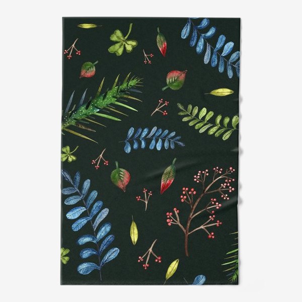Полотенце «Листья и ветки на темно-зеленом фоне»