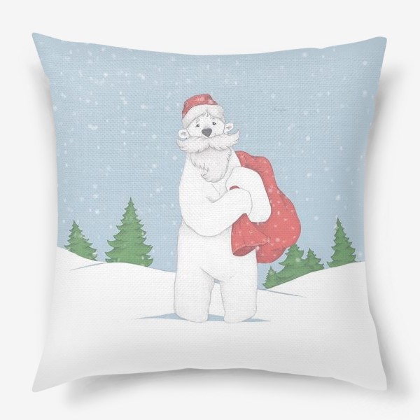 Подушка «Белый медведь - Дед Мороз»