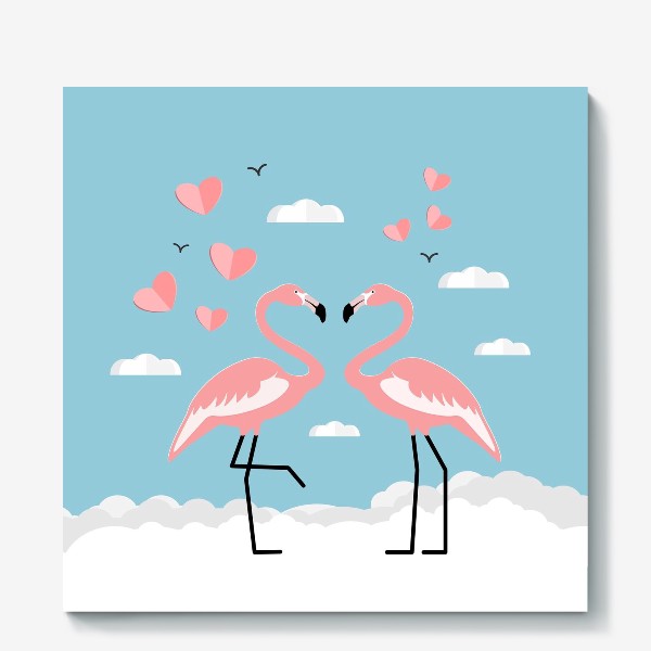 Холст «Влюбленные тропические фламинго на облаках »