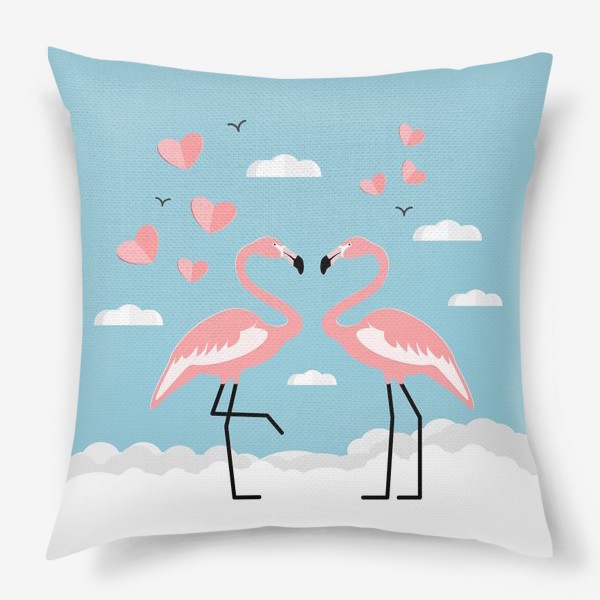 Подушка «Влюбленные тропические фламинго на облаках »