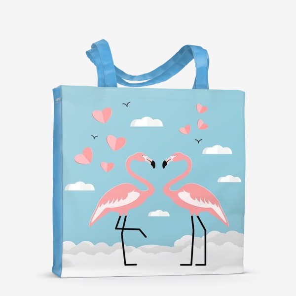 Сумка-шоппер «Влюбленные тропические фламинго на облаках »