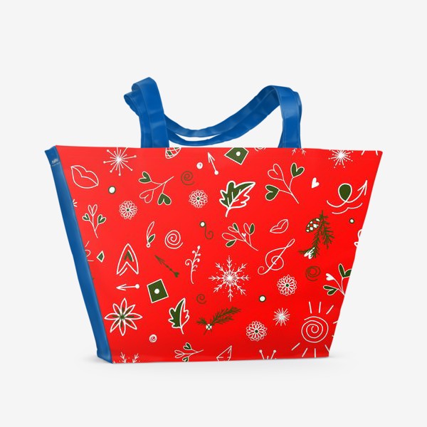 Пляжная сумка «Новогодний и Рождественский паттерн. Красный. 2021»