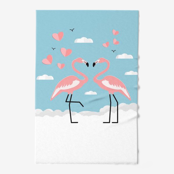 Полотенце «Влюбленные тропические фламинго на облаках »