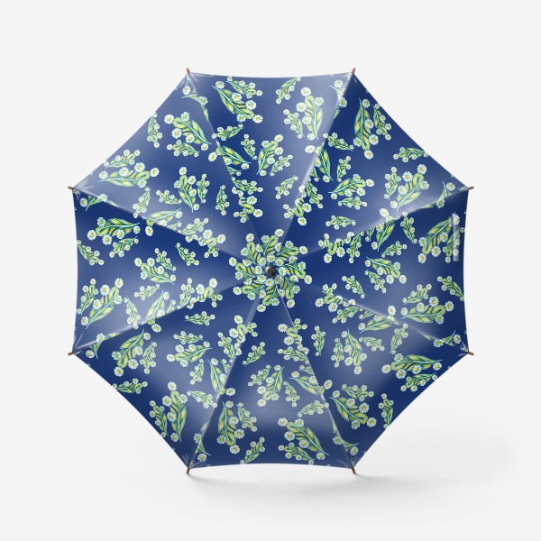 Зонт «Перья и ромашки. Синий фон.»