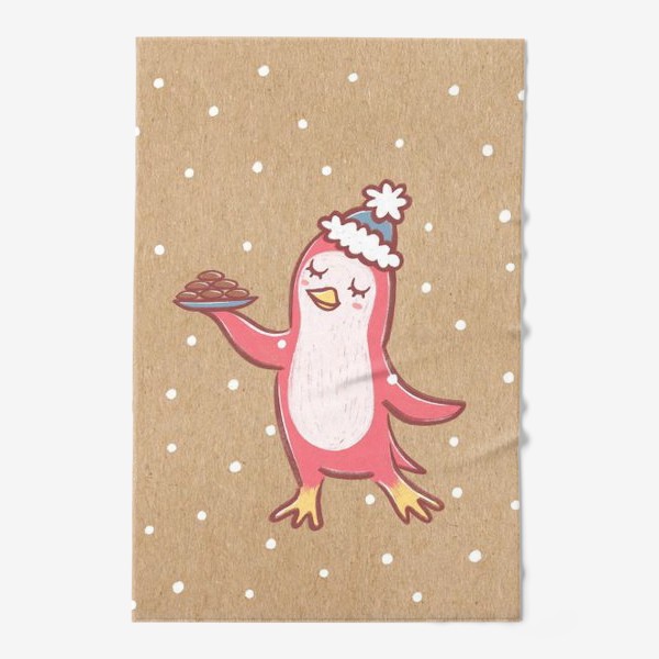 Полотенце «Пингвин с шоколадным печеньем в снегопад»