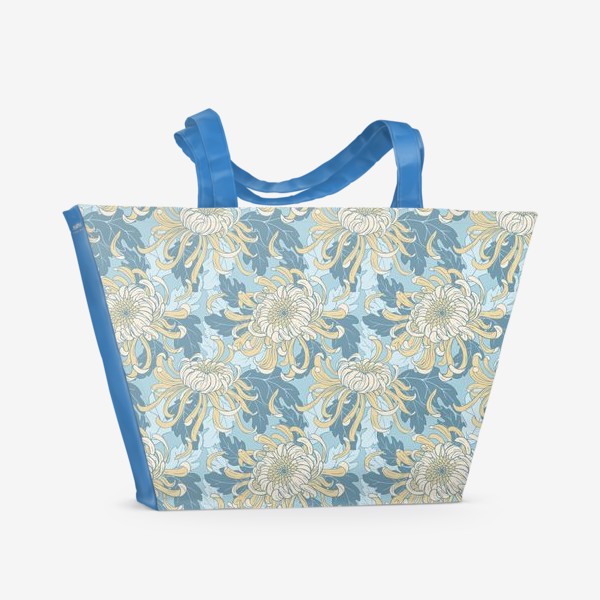 Пляжная сумка «Хризантемы на голубом»