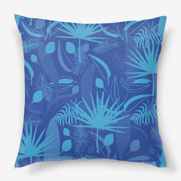 Подушка «Синие тропические листья»