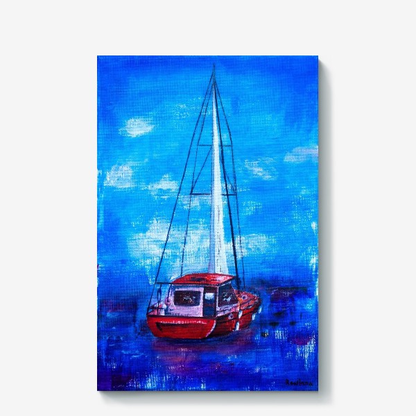 Холст «Красная яхта в синем море»