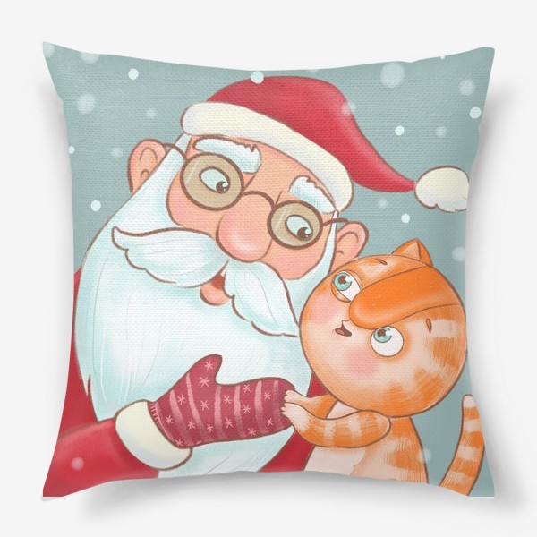 Подушка &laquo;Дед Мороз и котик&raquo;