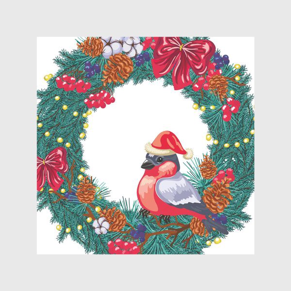Скатерть «Рождественский венок со снегирём»