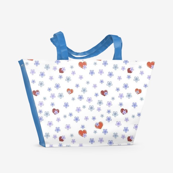 Пляжная сумка &laquo;сердца голубые цветы&raquo;