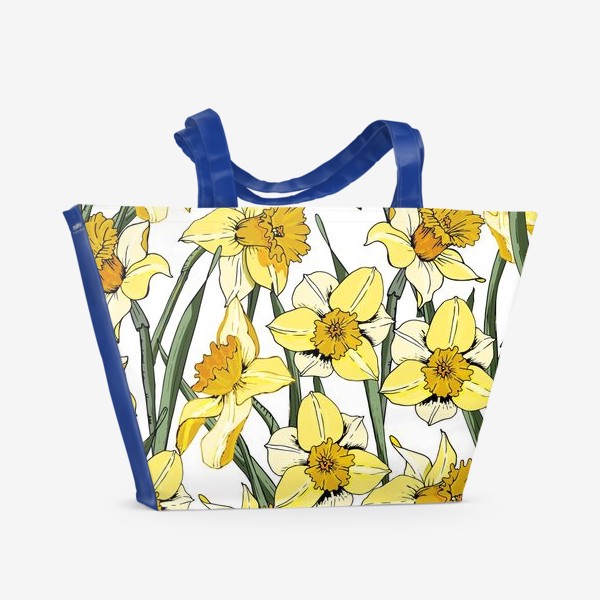 Пляжная сумка «Нарциссы пасха желтые на белом фоне»