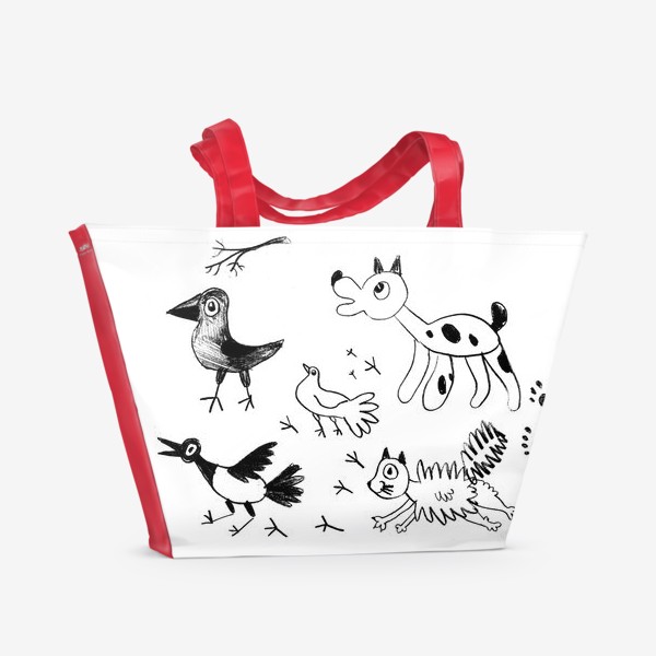 Пляжная сумка &laquo;кот, собака, сорока, ворона и голубь&raquo;