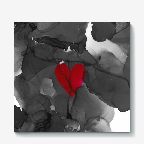 Холст «Красное сердце на фоне черных разводов»