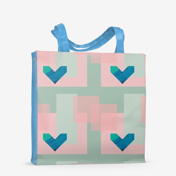 Сумка-шоппер «Синие сердца на фоне квадратов»