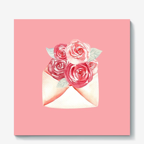 Холст &laquo;Рисунок на день Валентина с романтическими цветами в конверте&raquo;