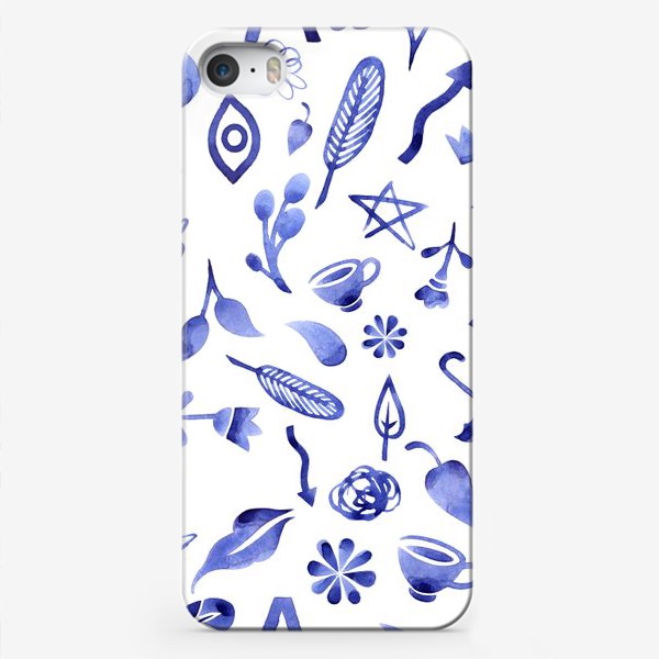 Чехол iPhone «Голубые акварельные вещички»