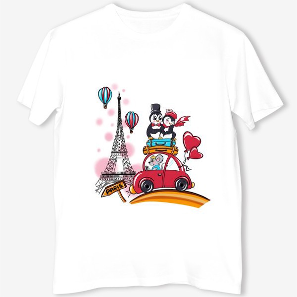 Футболка «Пингвин, пингвины, милый принт, Париж, путешествия, travel, Paris, парочка (серия)»