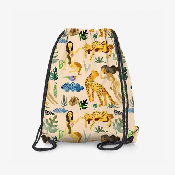 Рюкзак «леопарды, тропические растения, цветы и обнаженные девушки»