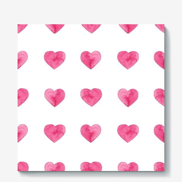 Холст &laquo;Розовые акварельные сердца принт на белом фоне, символ любви. &raquo;