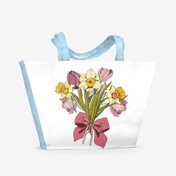Пляжная сумка «тюльпаны и нарциссы букет»