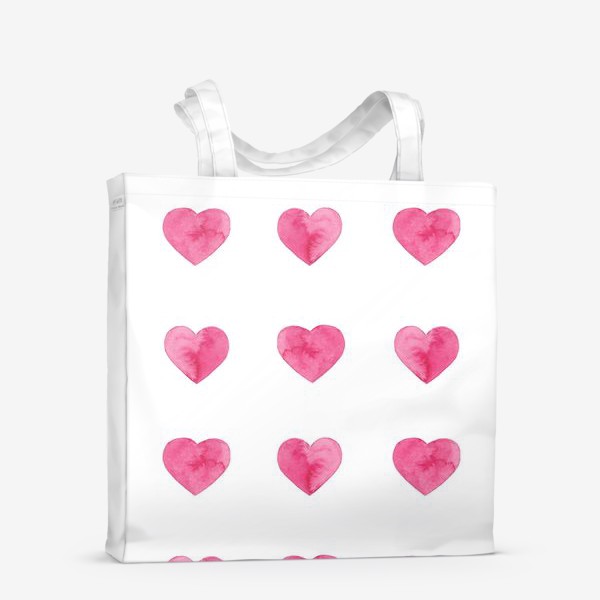 Сумка-шоппер &laquo;Розовые акварельные сердца принт на белом фоне, символ любви. &raquo;