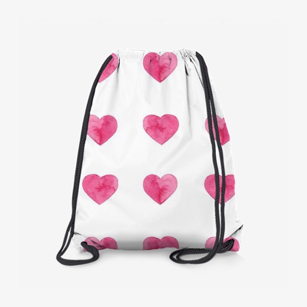 Рюкзак «Розовые акварельные сердца принт на белом фоне, символ любви. »