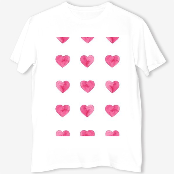 Футболка &laquo;Розовые акварельные сердца принт на белом фоне, символ любви. &raquo;
