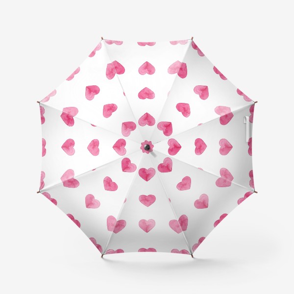 Зонт «Розовые акварельные сердца принт на белом фоне, символ любви. »