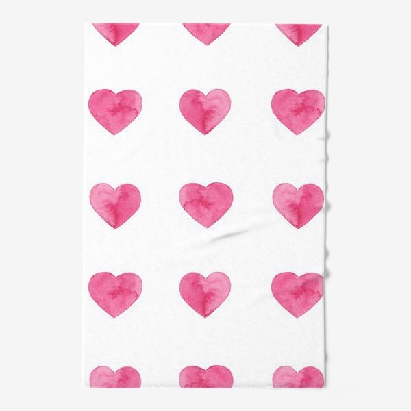 Полотенце «Розовые акварельные сердца принт на белом фоне, символ любви. »