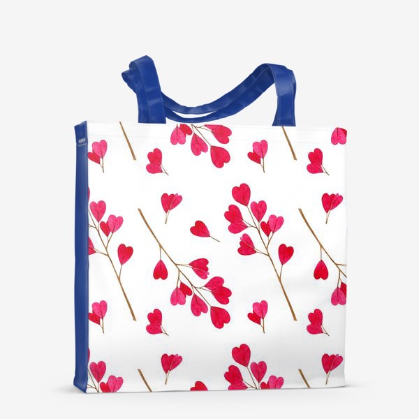 Сумка-шоппер «Ветки с красными листиками сердечками. Весенний акварельный паттерн на белом фоне ко дню влюбленных»