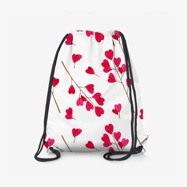 Рюкзак «Ветки с красными листиками сердечками. Весенний акварельный паттерн на белом фоне ко дню влюбленных»
