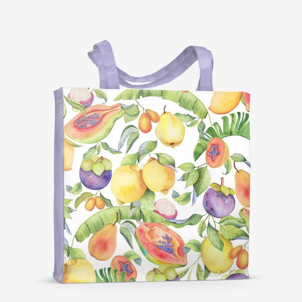 Сумка-шоппер «Сочные тропические фрукты на белом: папайа, мангостин и цитрусы»
