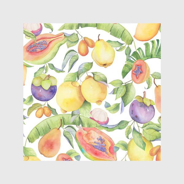 Скатерть &laquo;Сочные тропические фрукты на белом: папайа, мангостин и цитрусы&raquo;