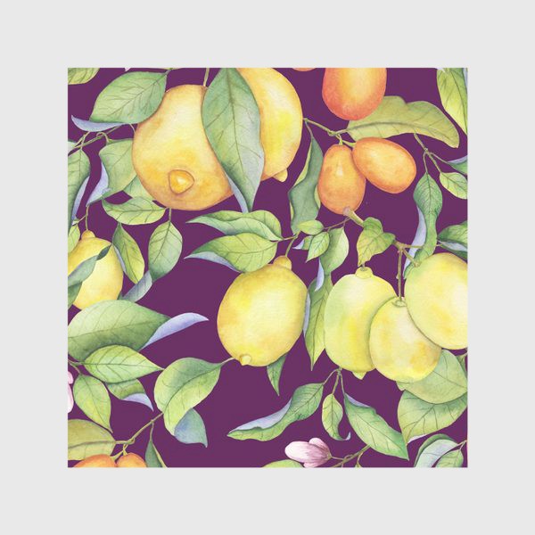 Скатерть &laquo;Лимоны и цитрусы на фиолетовом. Акварель&raquo;