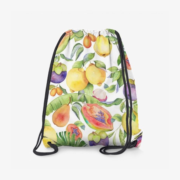 Рюкзак «Сочные тропические фрукты на белом: папайа, мангостин и цитрусы»
