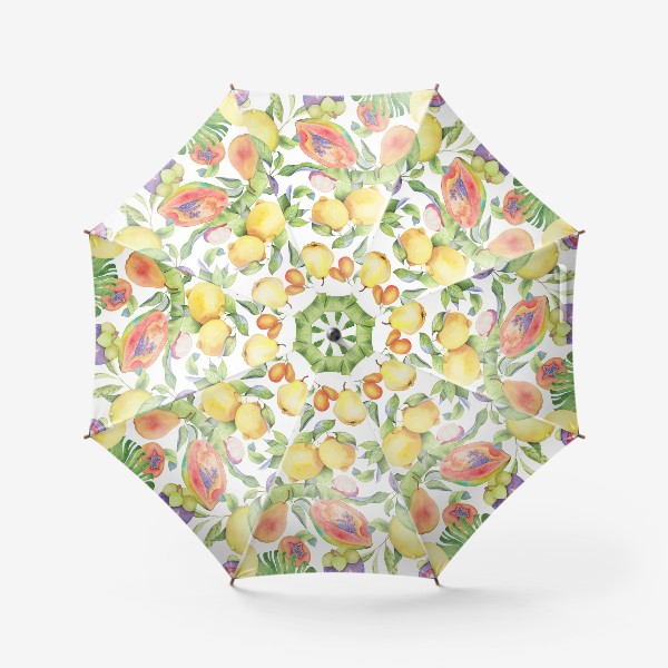 Зонт «Сочные тропические фрукты на белом: папайа, мангостин и цитрусы»