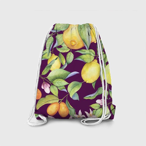 Рюкзак «Лимоны и цитрусы на фиолетовом. Акварель»