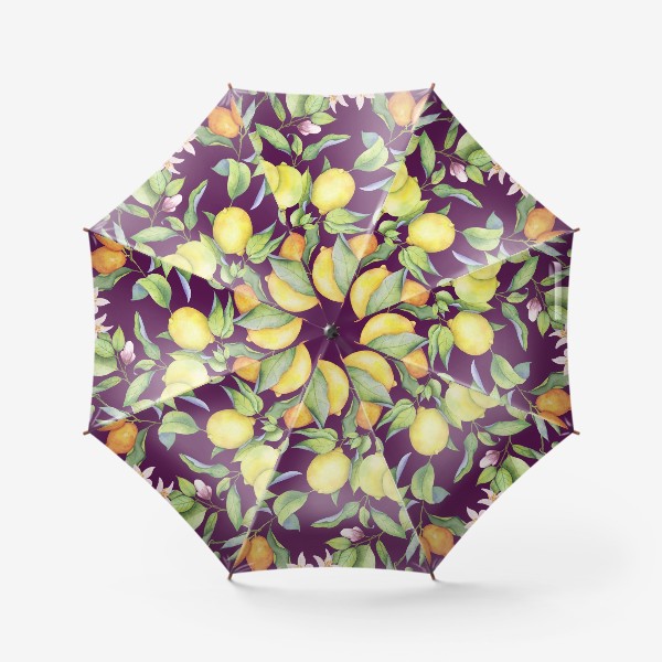 Зонт &laquo;Лимоны и цитрусы на фиолетовом. Акварель&raquo;