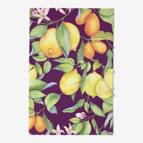 Полотенце &laquo;Лимоны и цитрусы на фиолетовом. Акварель&raquo;
