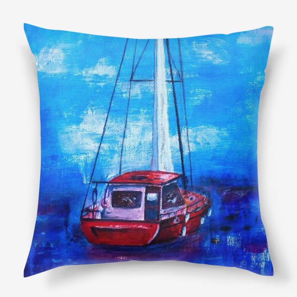 Подушка «Красная яхта в синем море»