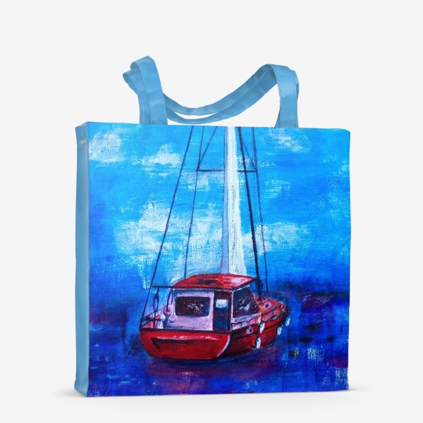 Сумка-шоппер &laquo;Красная яхта в синем море&raquo;